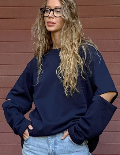 Hollowed Out Round Neck Knitted Women's Sweater