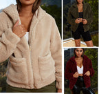 Women's Hooded Long Sleeve Plush Zipper Jacket