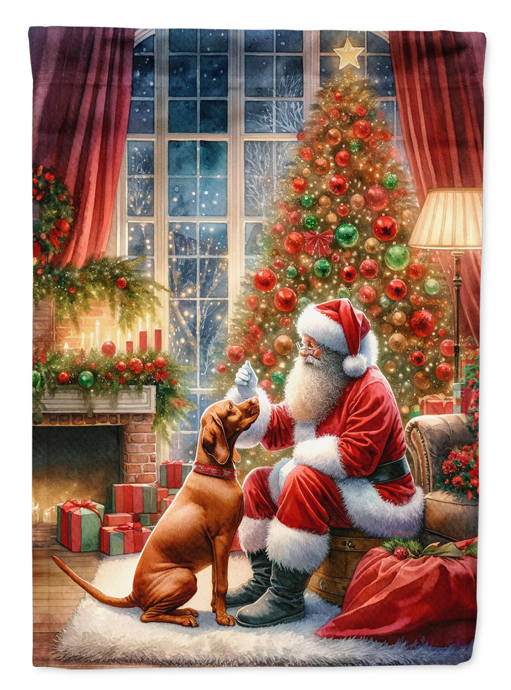 Vizsla and Santa Claus Garden Flag