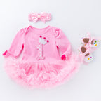 Baby Cartoon Long Sleeve Bodysuit Dress Set with Shoes
