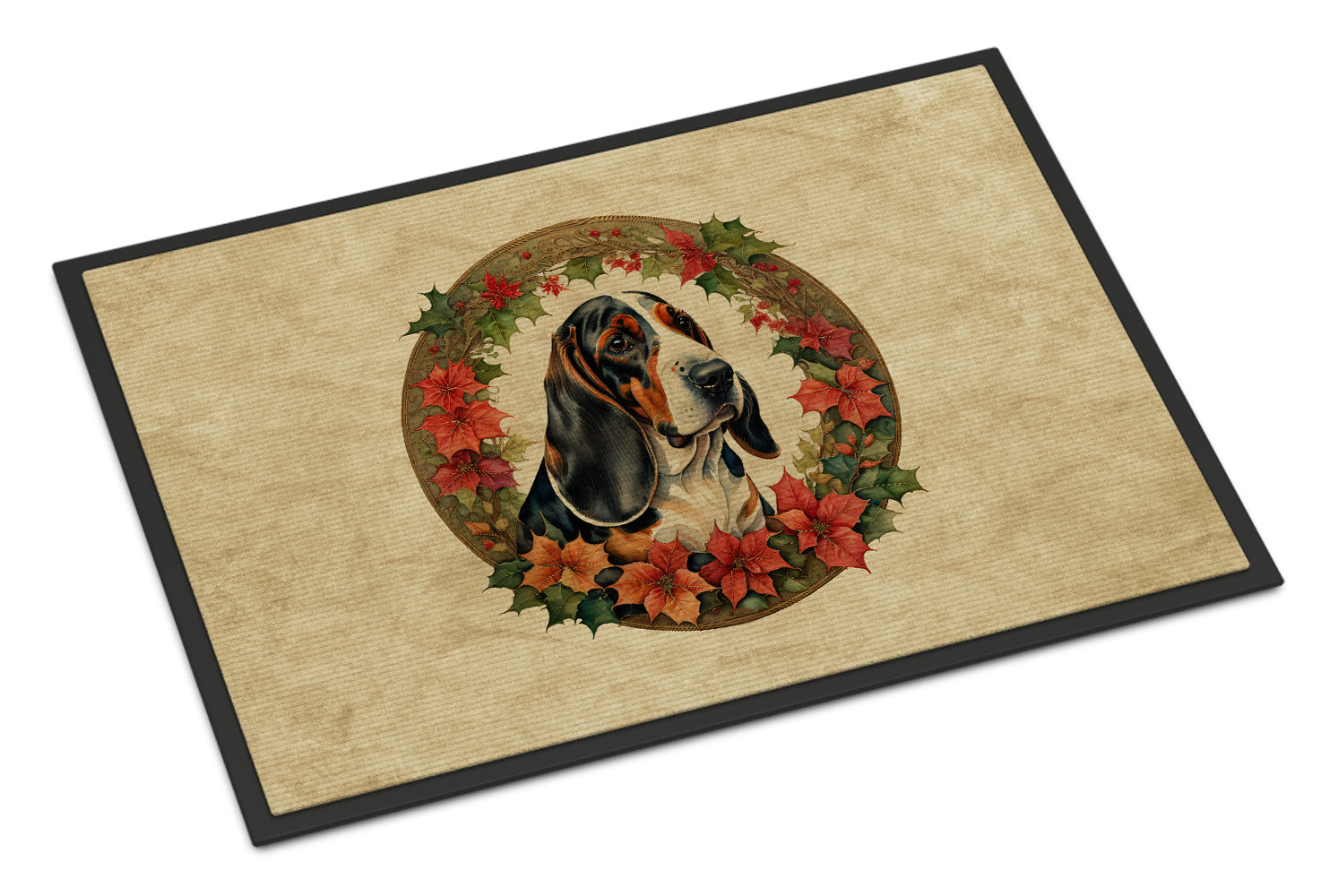 Basset Hound Christmas Flowers Doormat