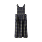 Vintage Green Plaid Wool Back Strap Matte Dress