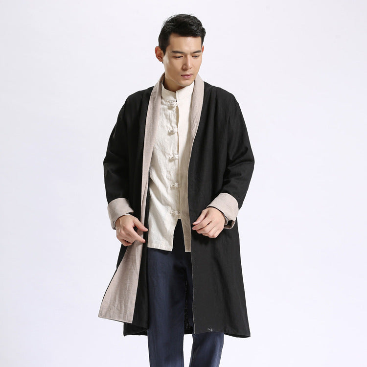 Linen Solid Color Long Cardigan for Men