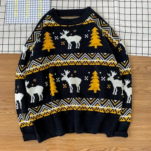Korean Style Deer Print Thermal Sweater for Men