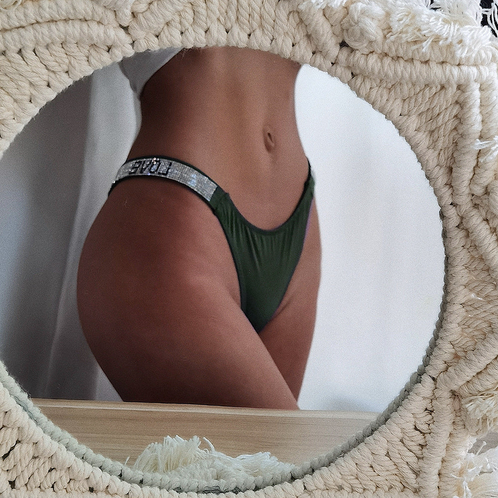 High-Waisted Rhinestone Thong for Fitness and Style