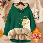 Women's Thick Fleece Hooded Jacket with Cat Print