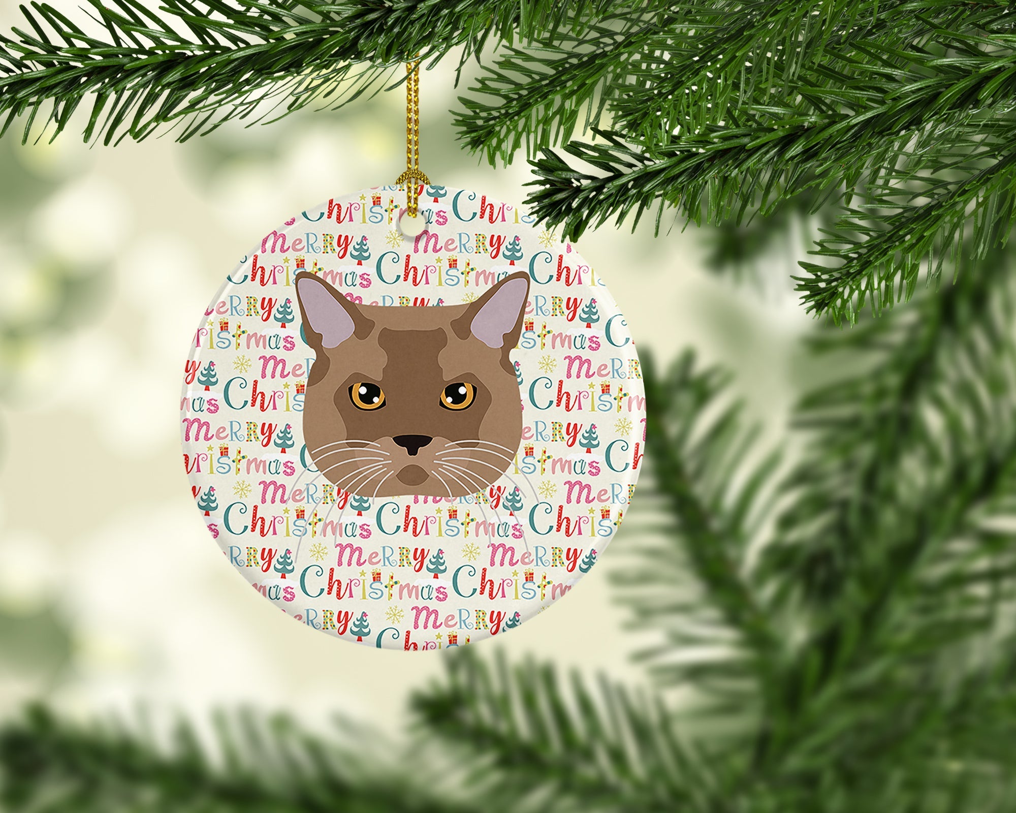 European Burmese Cat Christmas Ceramic Ornament