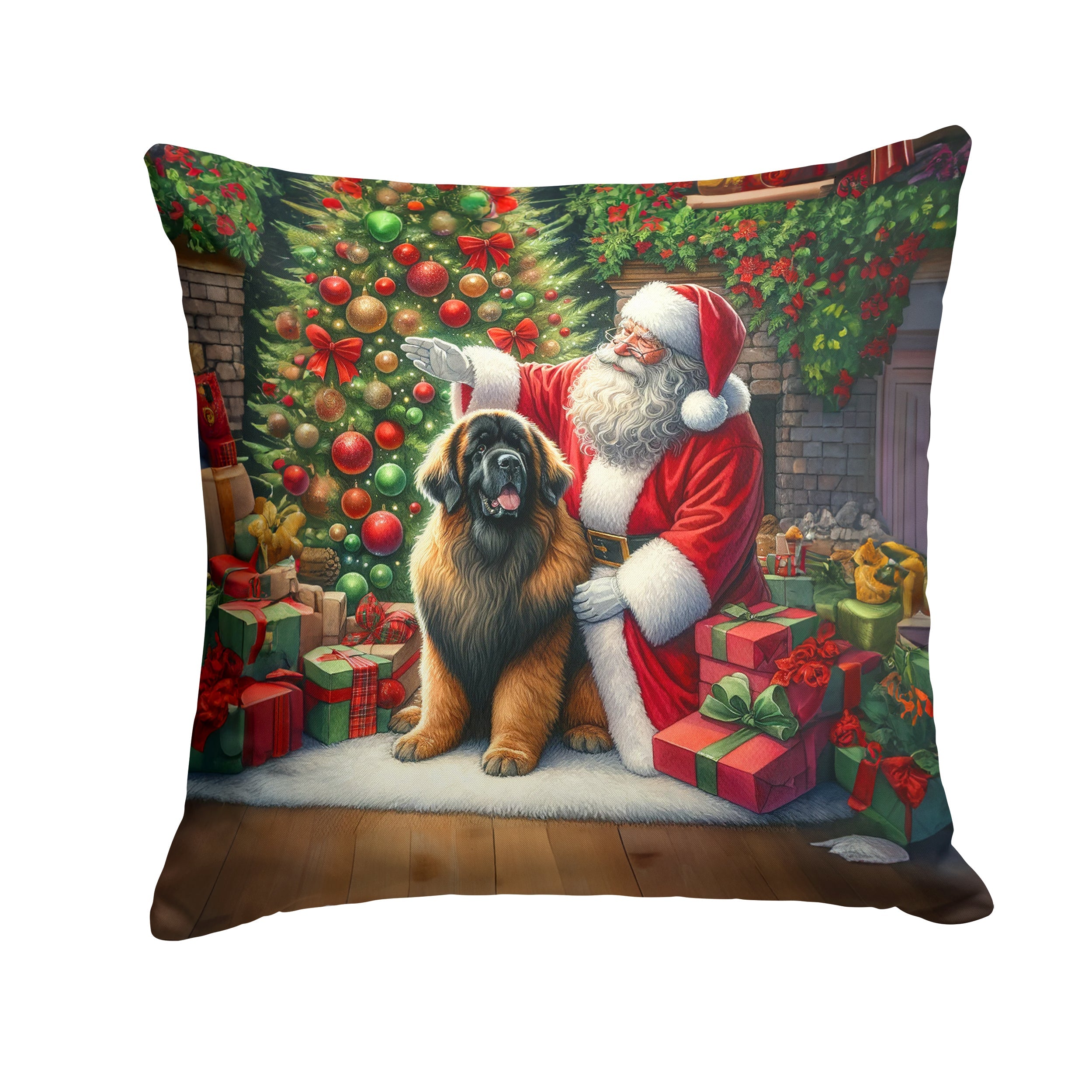 Leonberger and Santa Claus Throw Pillow