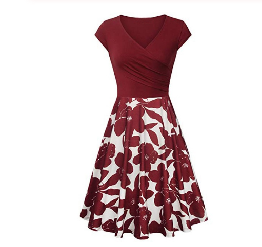 Vintage Patchwork Print Hepburn Style Maxi Dress