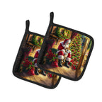 Shiba Inu and Santa Claus Pair of Pot Holders
