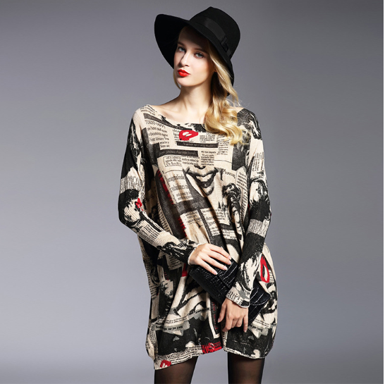 Fashion Women's Long-Sleeved Printed Knitted Sweater