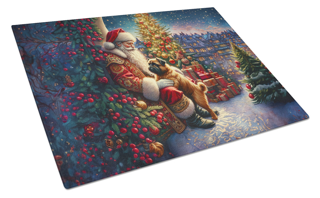 Brussels Griffon and Santa Claus Glass Cutting Board