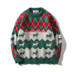 Long Sleeve Knitted Sweater with Plaid Deer Design