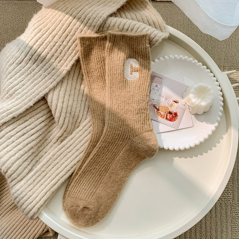 Warm Thick Wool Medium Tube Socks for Women