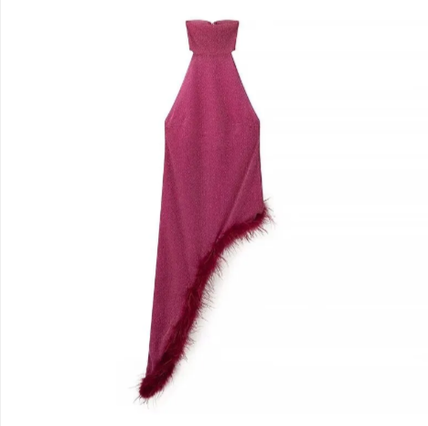 Feather Trim Halter Party Dress