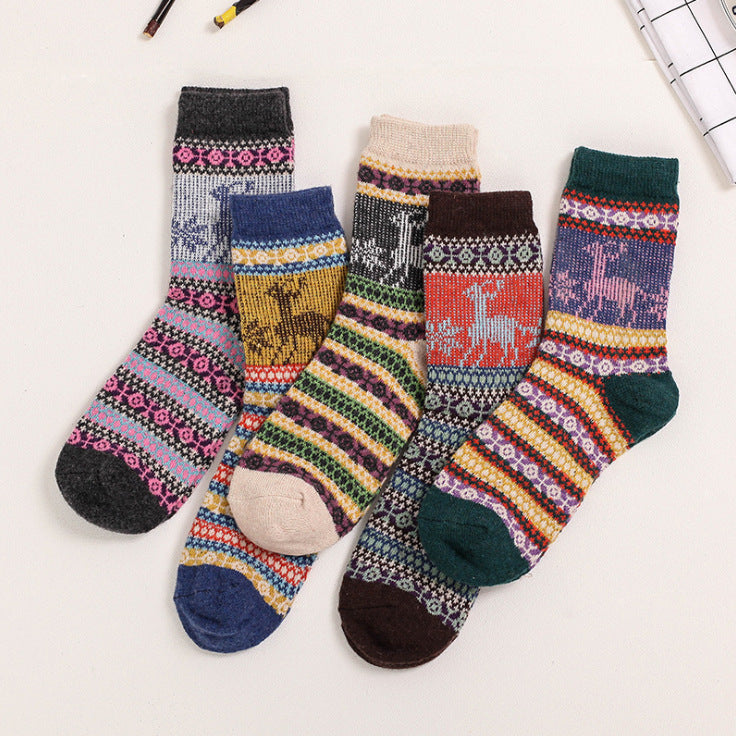 Thick Wool Socks with Needle and Thread Design