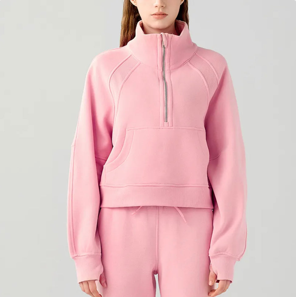 Women's Half-Zip High-Stand Collar Pullover Leisure Warm Fleece Sweater | Streetwear