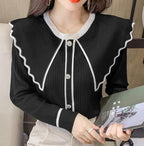 Chic Contrast Color Peter Pan Collar Knit Sweater for Women