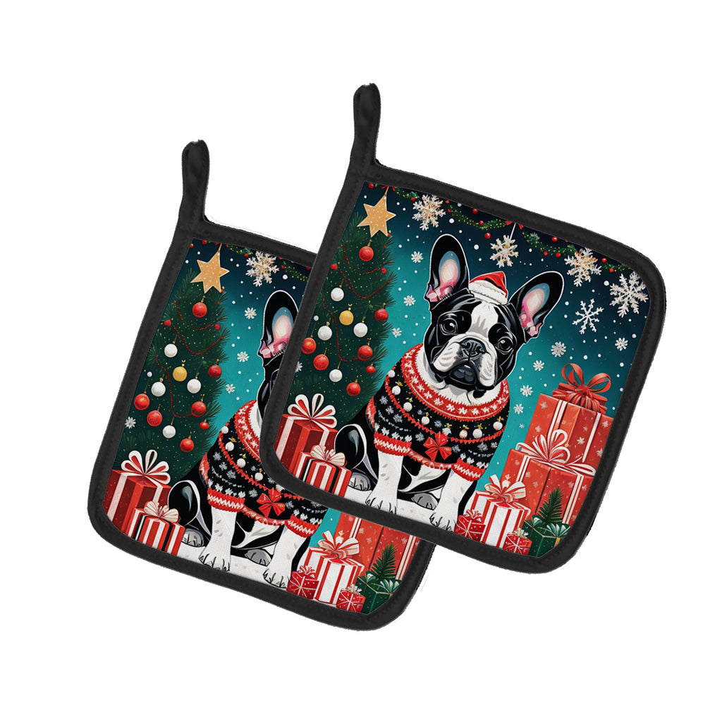French Bulldog Christmas Pair of Pot Holders
