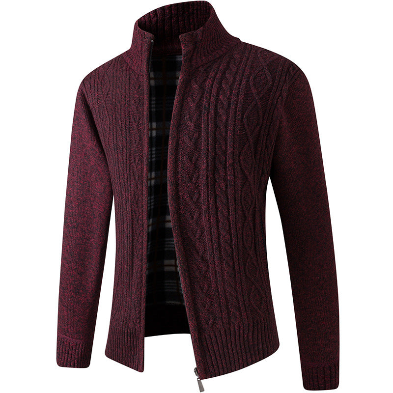 Men's Plus Velvet Thick Knit Cardigan for Autumn/Winter