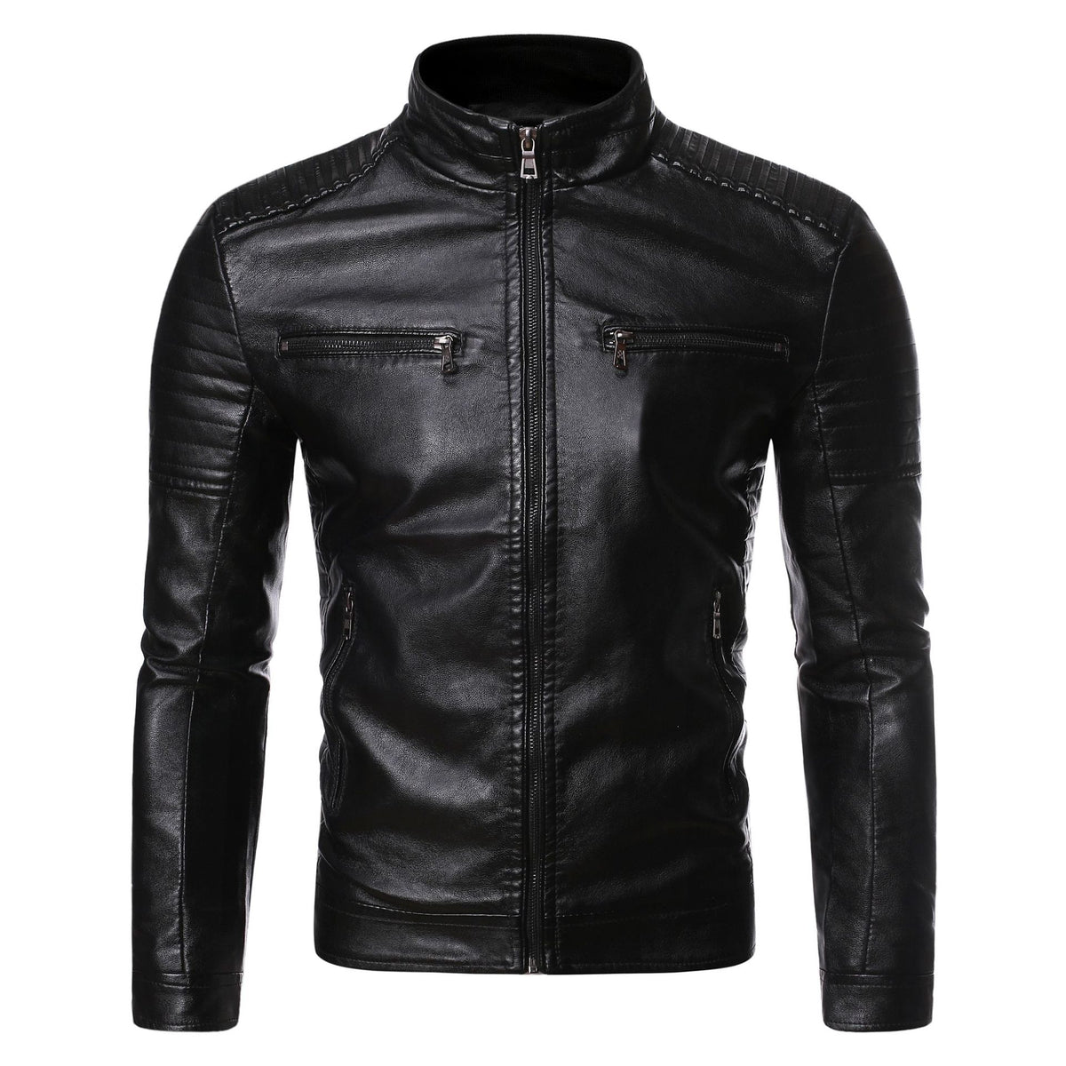 Men's Lightweight Striped PU Leather Jacket (Plus Size)