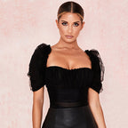 Fashionable Sheer Mesh Princess Sleeve Bodysuit for Women