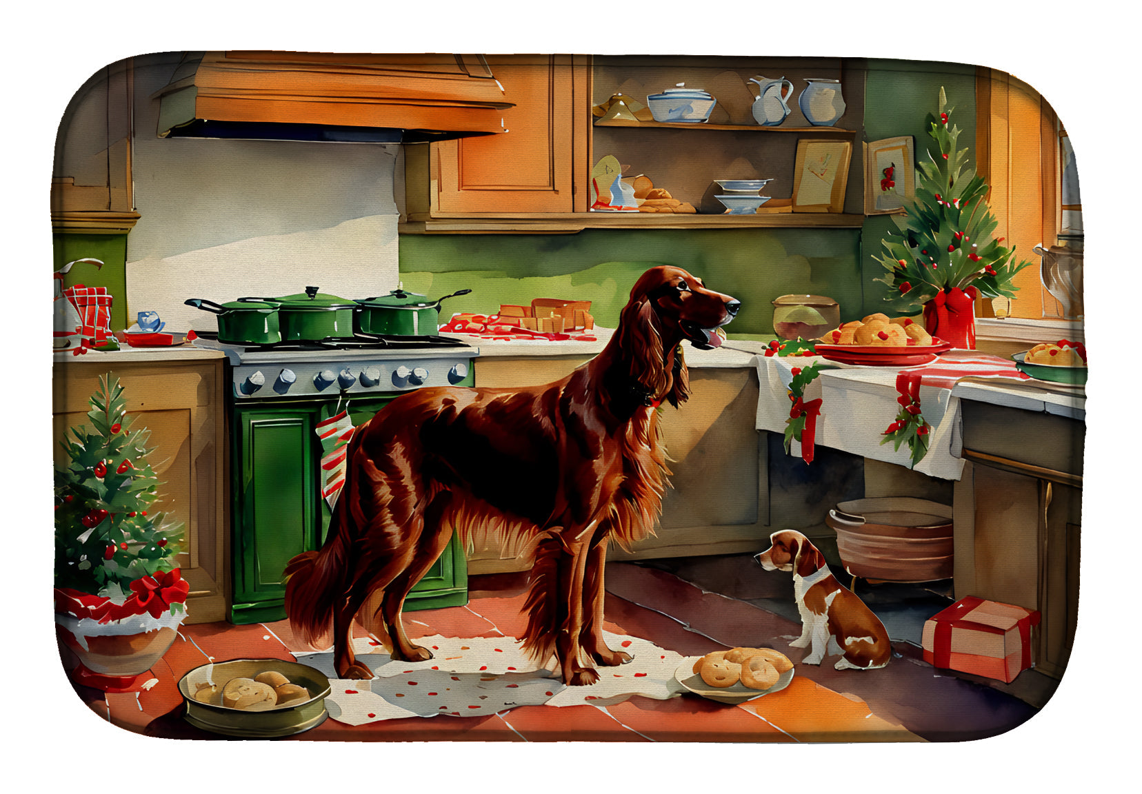 Irish Setter Christmas Cookies Dish Drying Mat