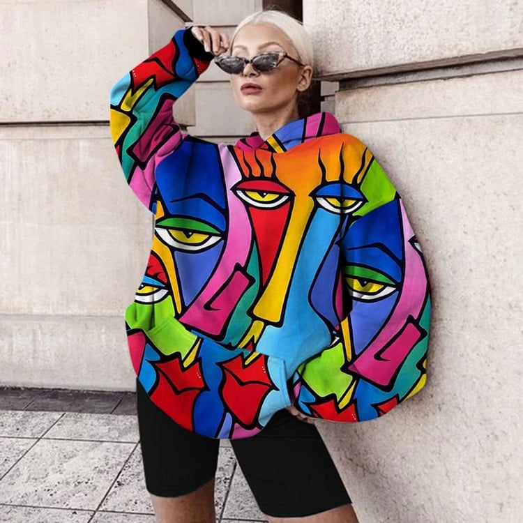 Abstract Printed Casual Hooded Women's Sweatshirt | Streetwear
