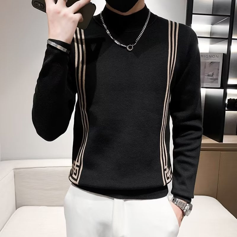 Retro Slim Half-Turtleneck Sweater for Youth