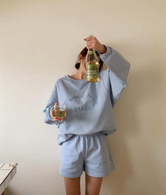 Embroidered Letter Sweater and Shorts Suit for Women