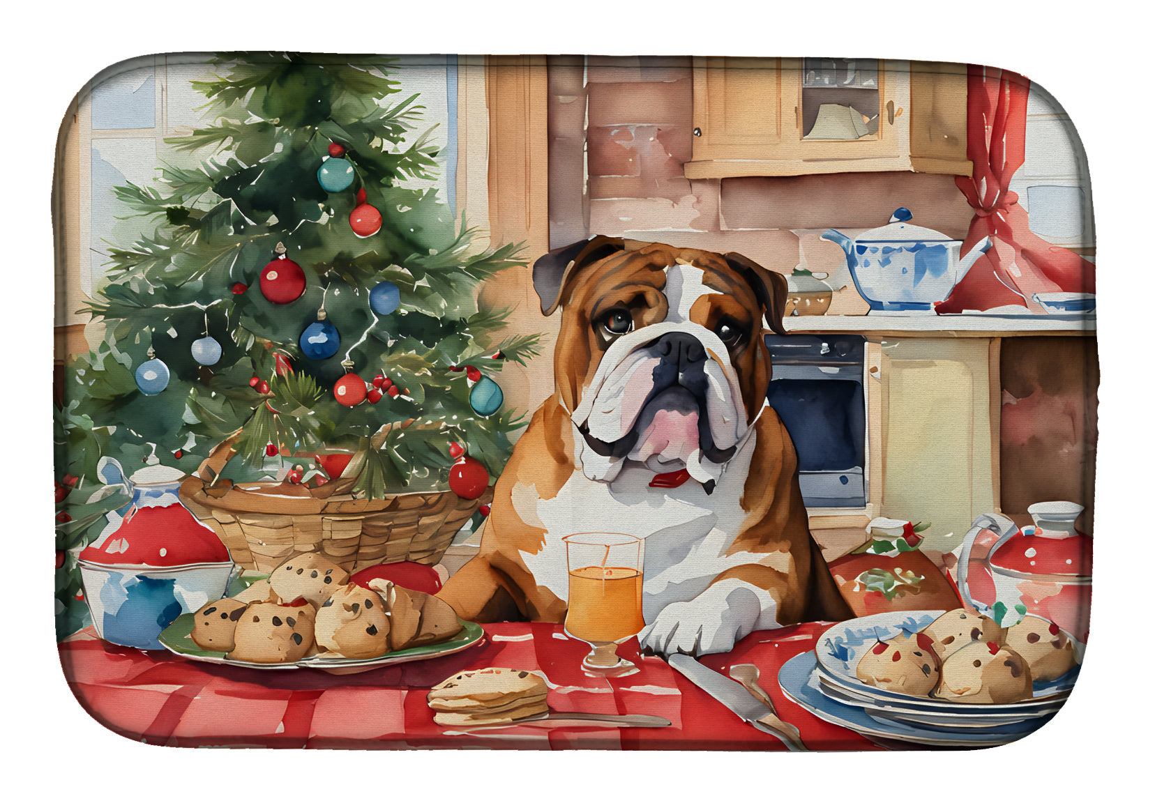 English Bulldog Christmas Cookies Dish Drying Mat