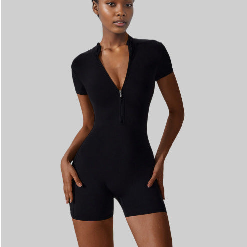 Amazon Summer Women's Zip Short Sleeve Yoga Bodysuit