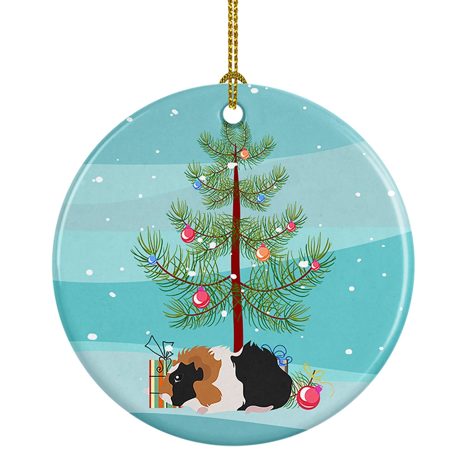 Abyssinian Guinea Pig Merry Christmas Ceramic Ornament