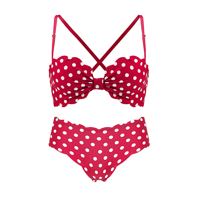 Lingerie Set with Polka Dot Bow and Back Design