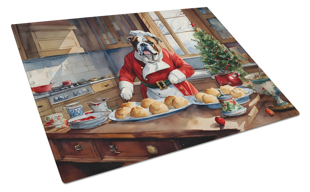English Bulldog Christmas Cookies Glass Cutting Board