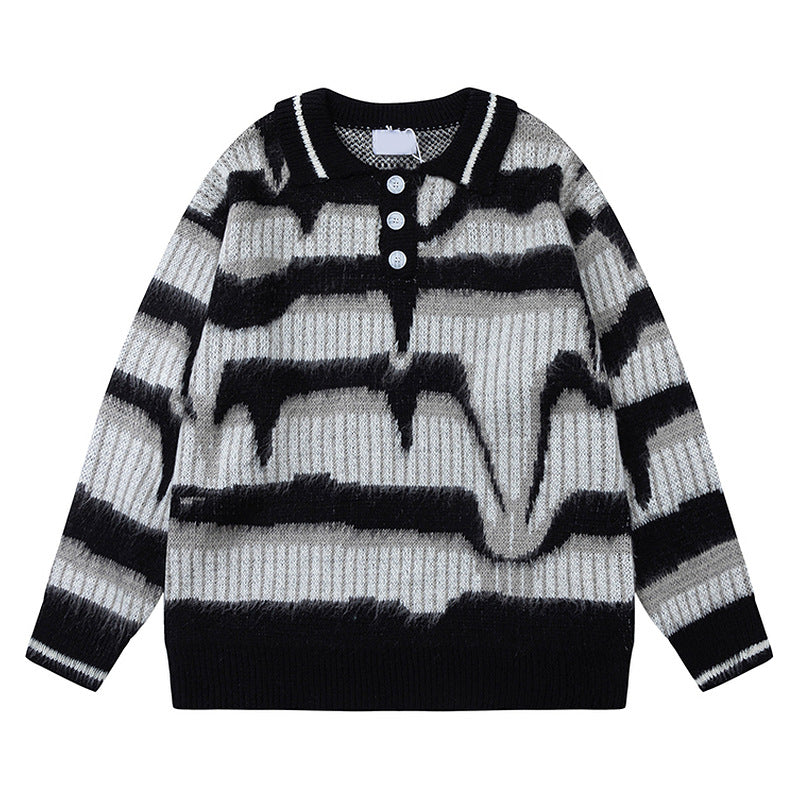 Men's Retro Striped Button Sweater