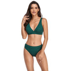 Yellow Ribbed V-Neck Bikini Set