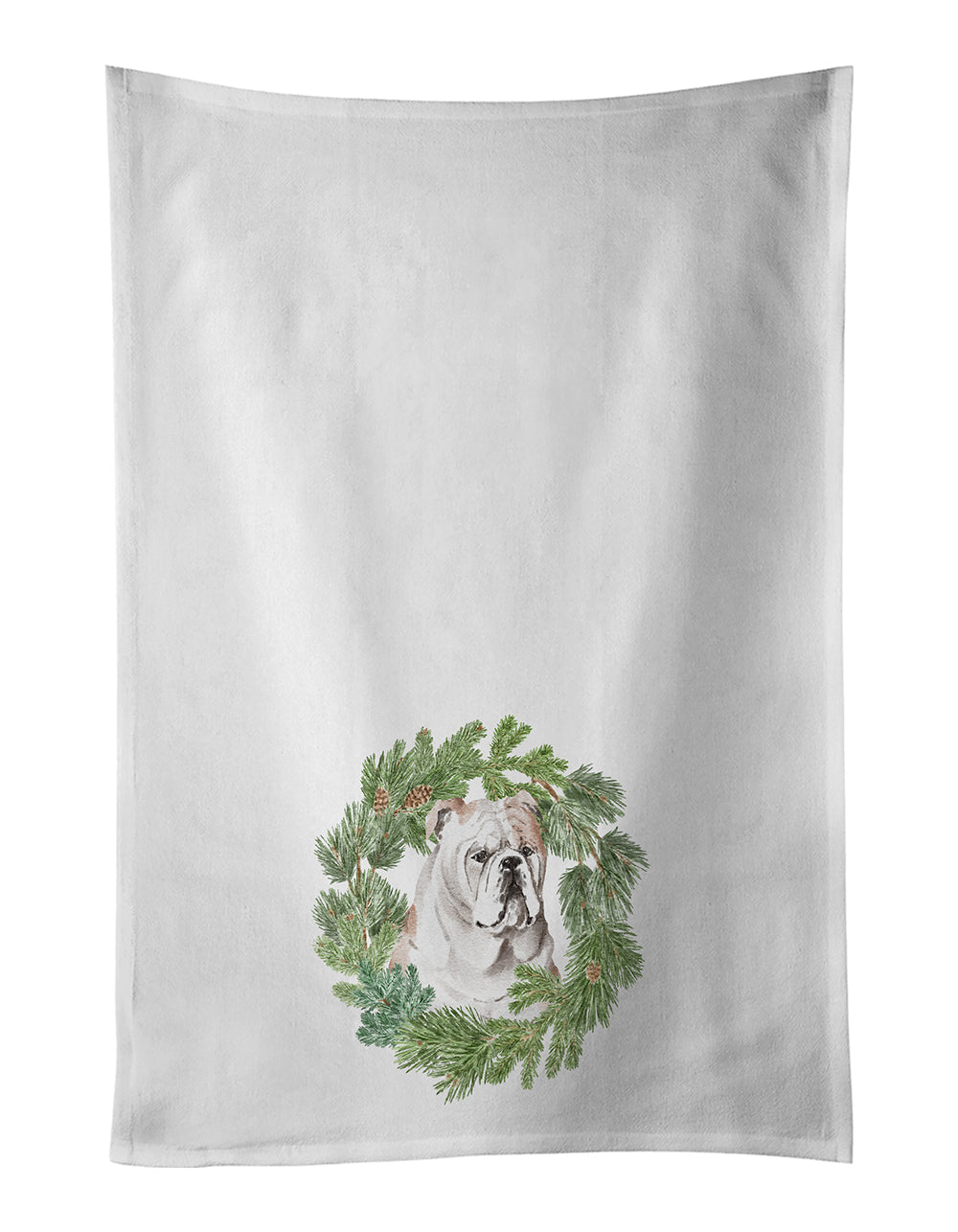Bulldog Fawn Christmas Wreath Kitchen Towel Set of 2
