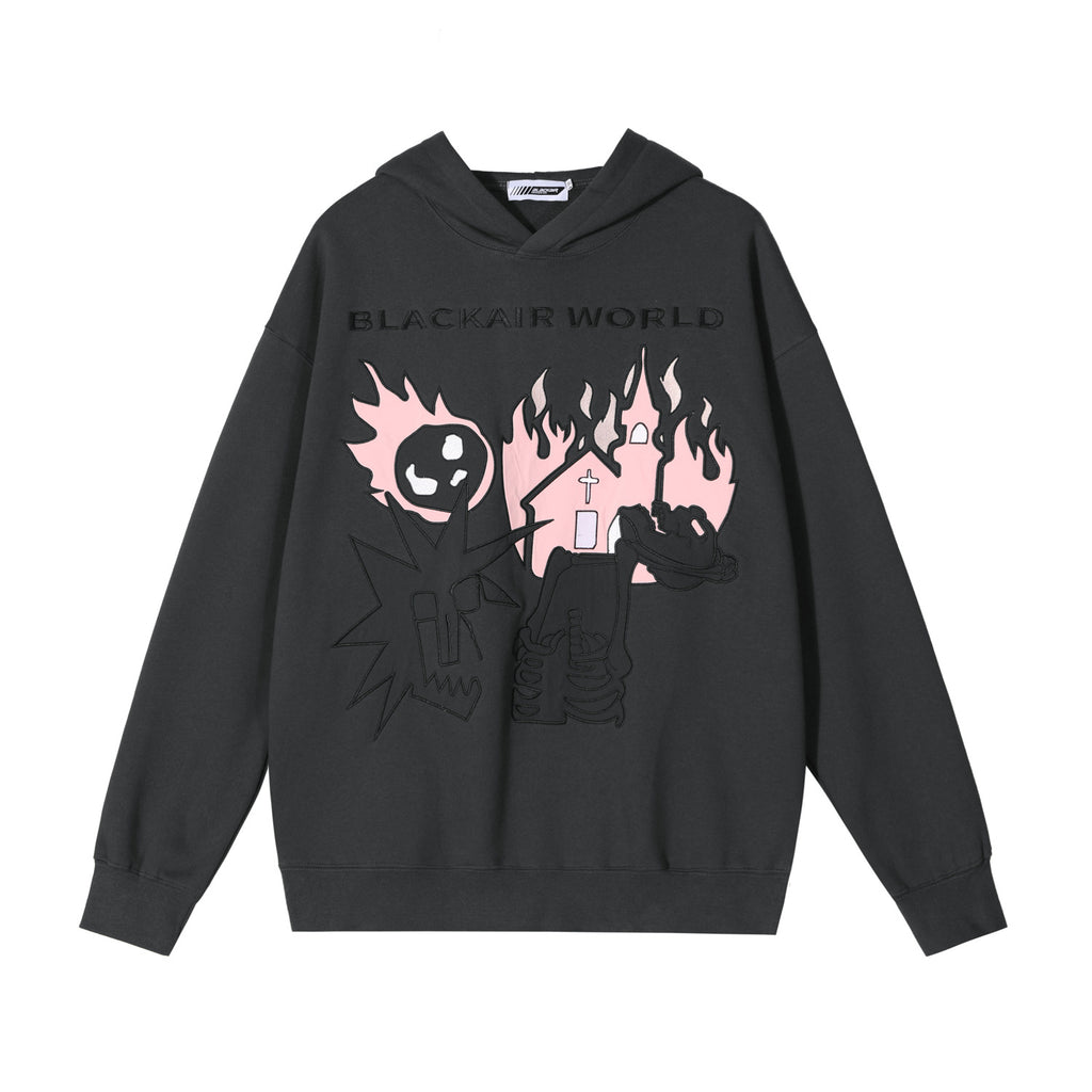 Funny Flame Skull Fleece Hoodie | Streetwear