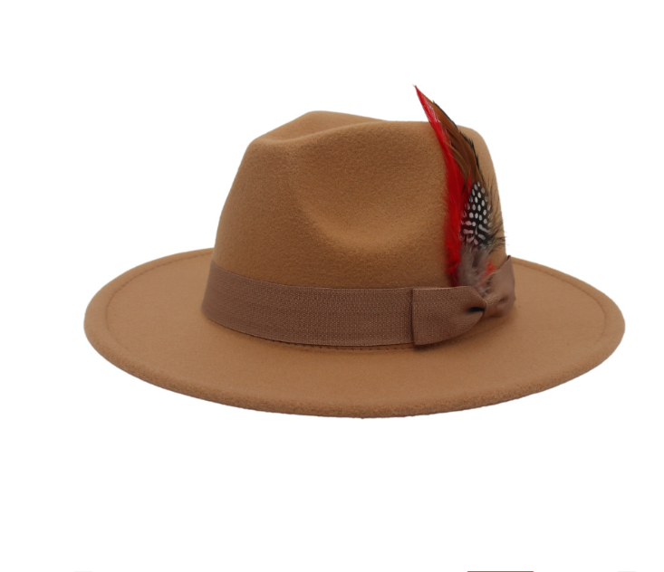 Cashmere Felt Broad-Brimmed Hat with Bow Feather | Embroidered Cap