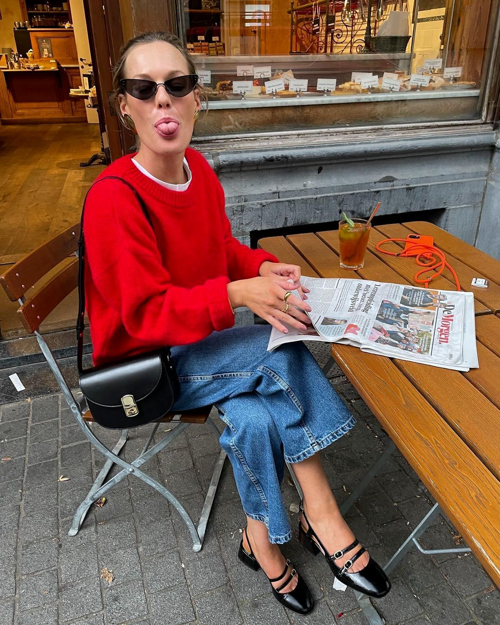 Women's Red Round-neck Pullover Sweater | Streetwear