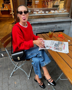 Women's Red Round-neck Pullover Sweater | Streetwear