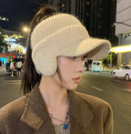 Knitted Duck Tongue Earmuffs with Velvet Wool Hat | Embroidered Cap