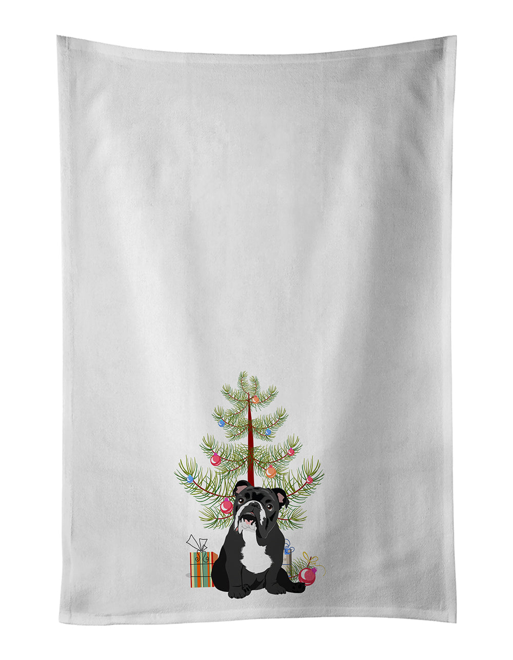 English Bulldog Black and White Christmas Kitchen Towel Set of 2