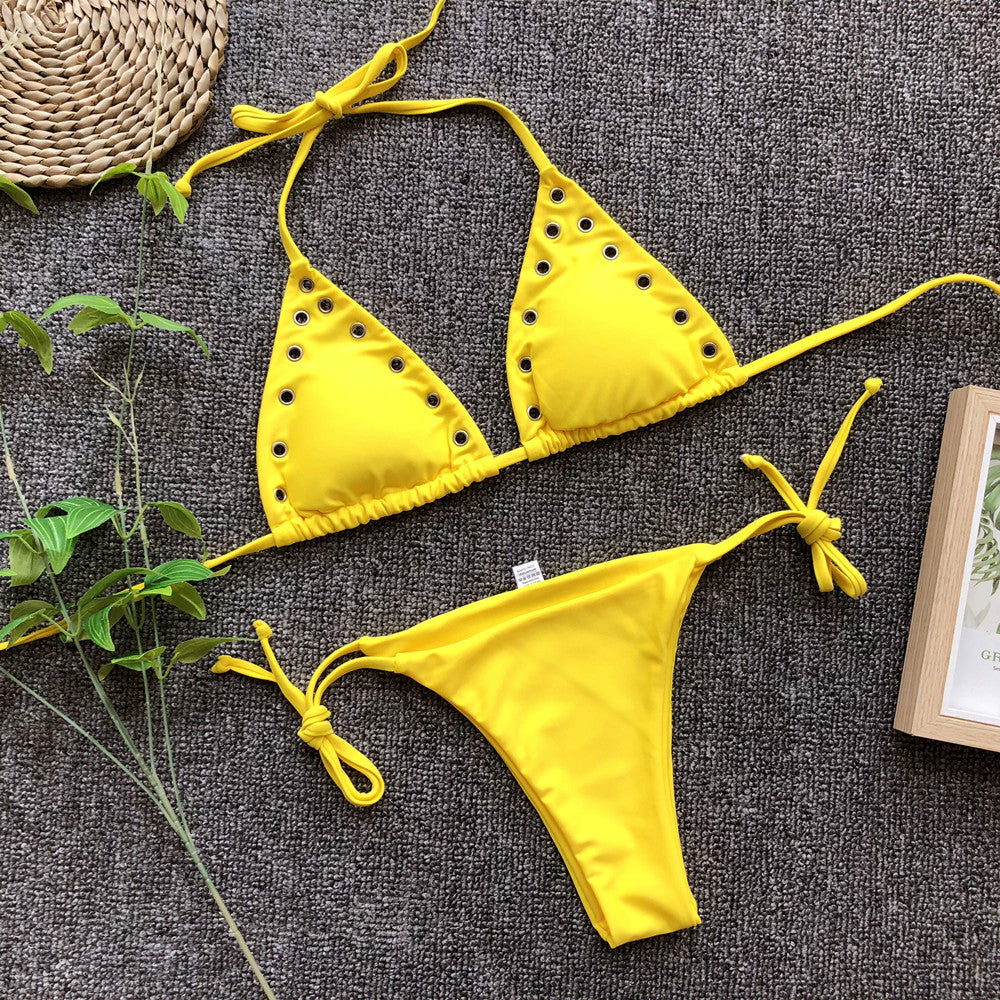 Trendy Women's Triangle Bikini - Solid Color Swimwear