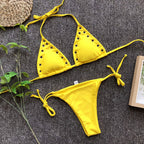 Trendy Women's Triangle Bikini - Solid Color Swimwear