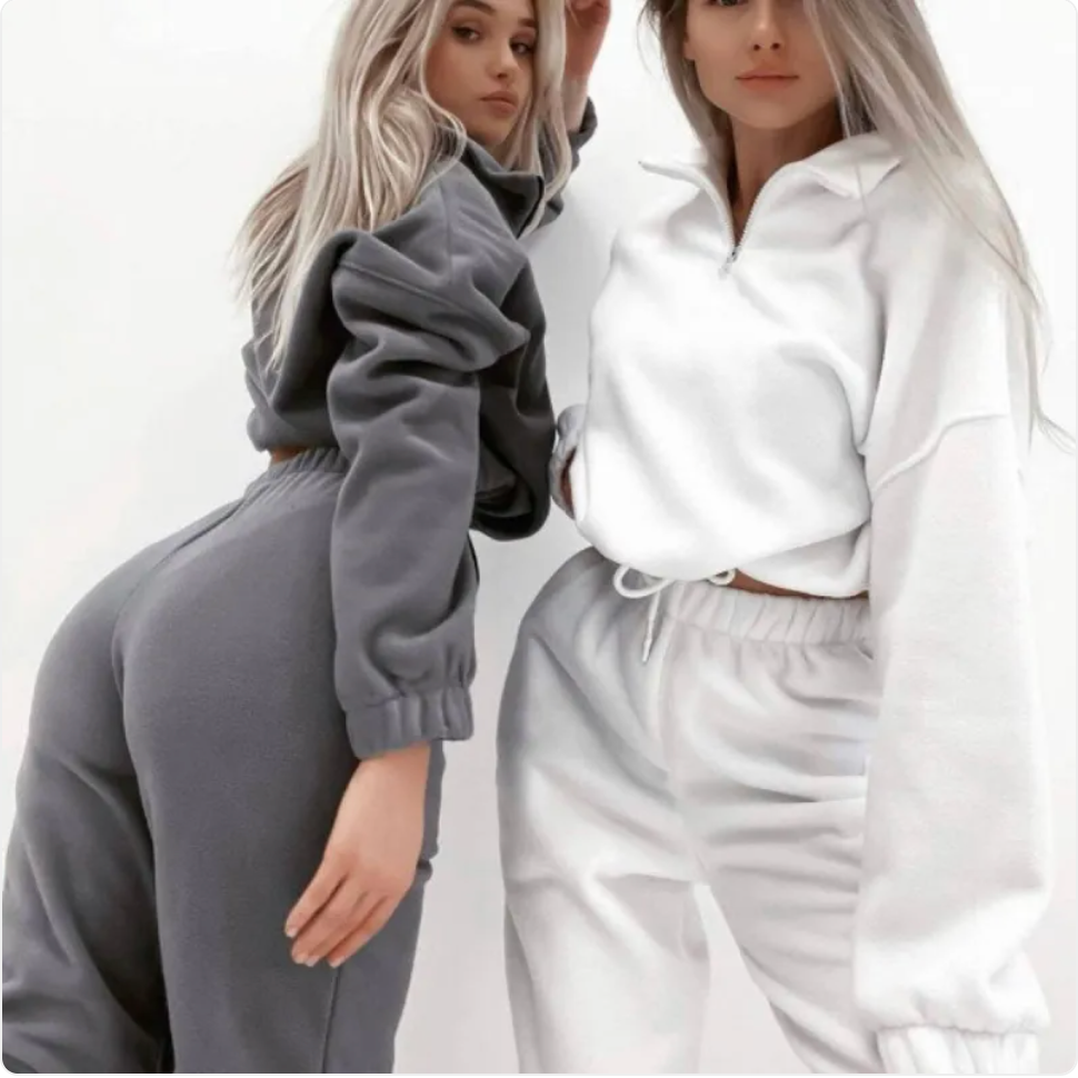 Loose Zip Stand Collar Sweater Set