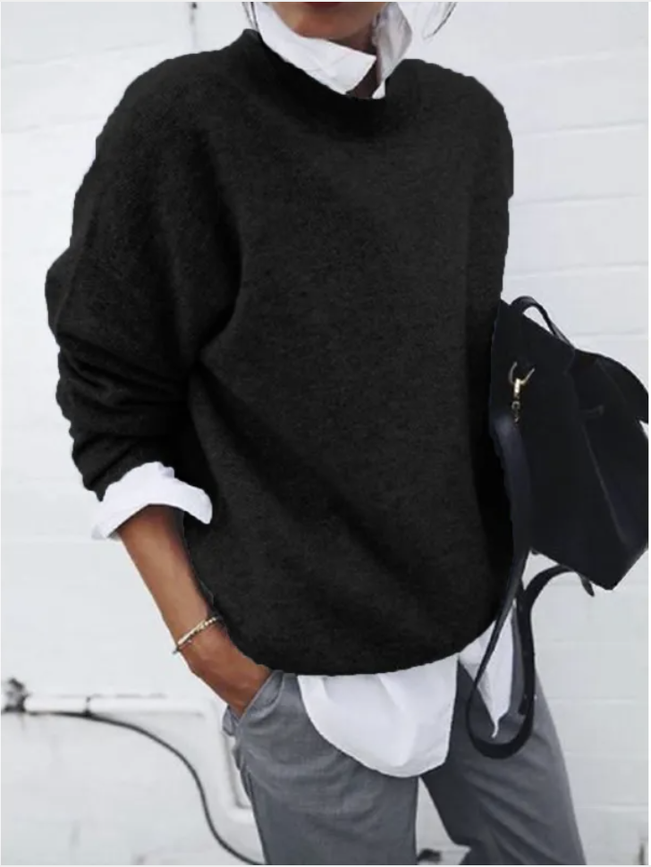 "Women's Solid Color Knit Pullover Sweater - Long Sleeve Fall/Winter Top" | Streetwear