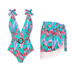 2024 Cross-Border Women's Floral Swimsuit with Skirt Set