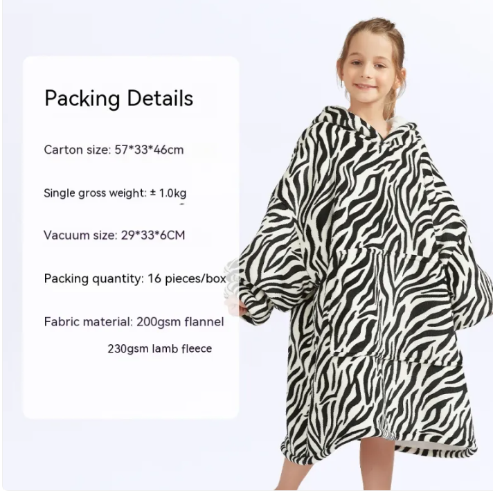 CozyHood™ Flannel Hooded Lazy Blanket – Plus-Size Cashmere Hoodie for Children | Streetwear